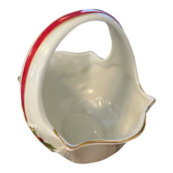 1950s Made in Japan Christmas Basket with Red Ribbon & Fruit – Vintage Ceramic H - Picture 4 of 5